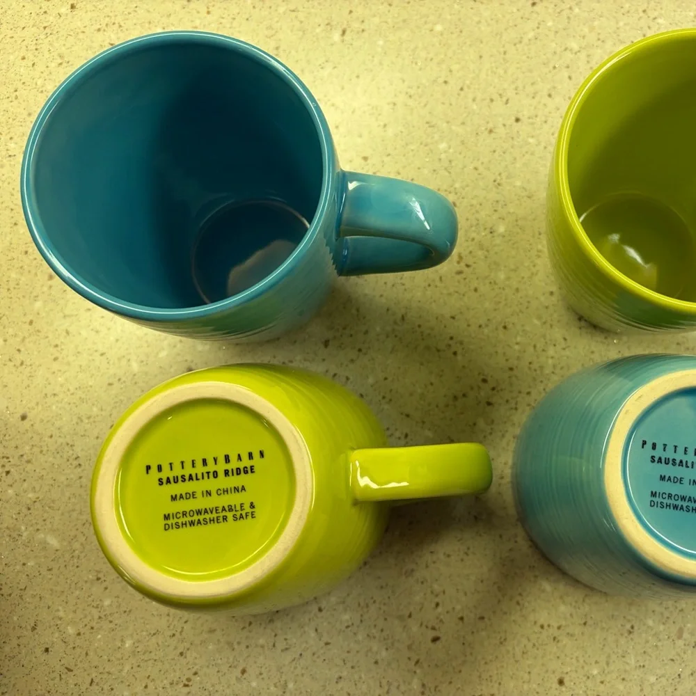 Pottery Barn Sausalito Ridge Teal and Lime Mugs